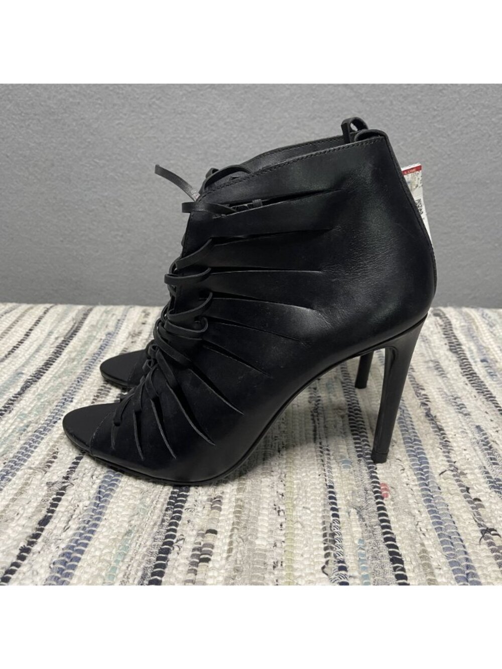 Zara Black Leather Lace-Up Stiletto Booties With Cut-Out Details Size 9 New - Picture 3 of 8